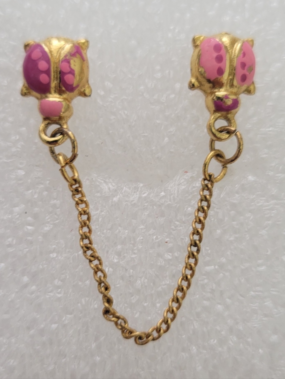 Vintage Enamel Beetle Ladybugs Chatelaine Brooch Lapel Pin Goldtone 0.6"